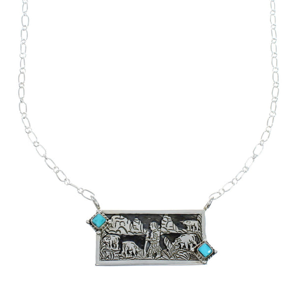 Native American Sterling Silver Story Teller Turquoise Necklace NN20163